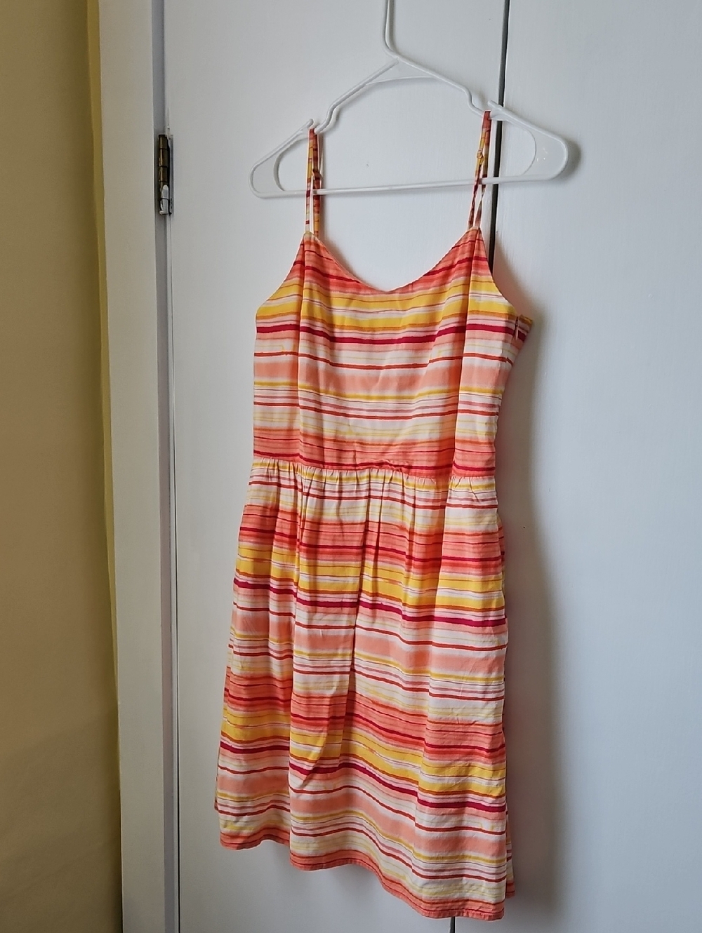 GAP Striped Spaghetti-Strap Mini Dress in Coral, Yellow & Cream
